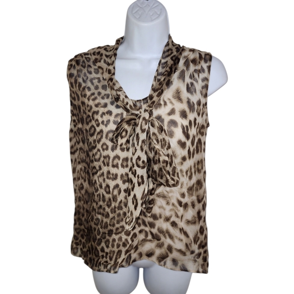 Talbots Brown Leopard Silk Sleeveless Blouse NWT Women's 6